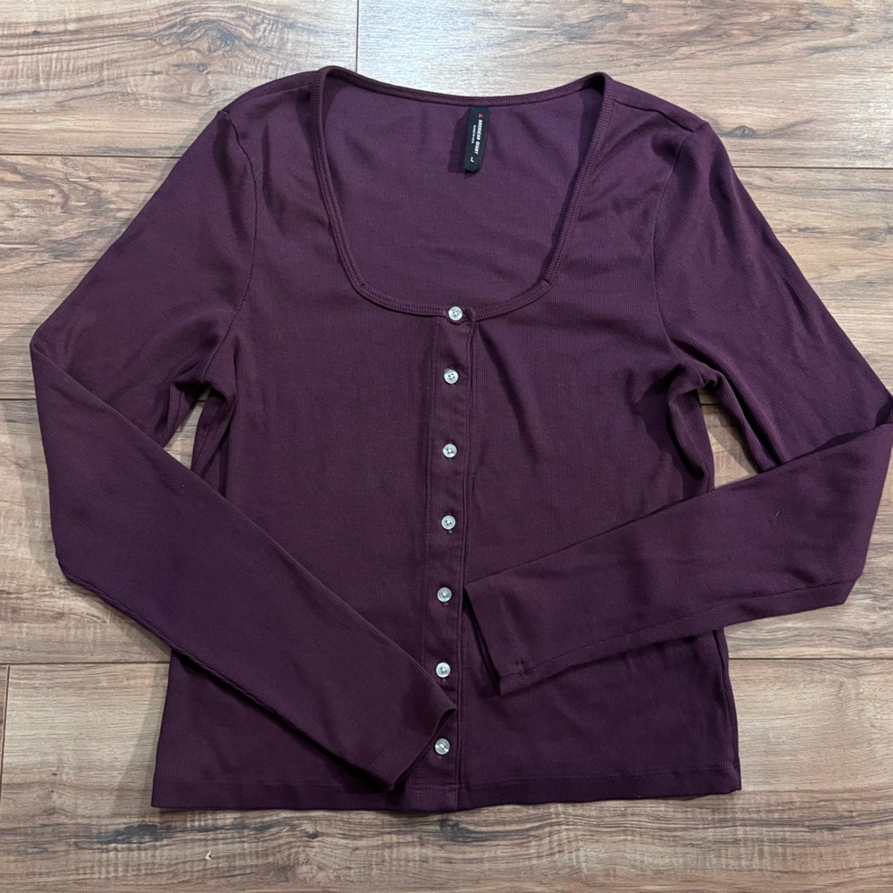 American Giant Women's Purple Button-Up Top (Italian plum)